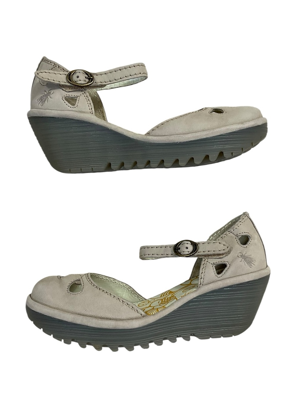 Fly London Yala Taupe Nubuck Leather Mary Jane Wedge Shoes 38 - Picture 3 of 11